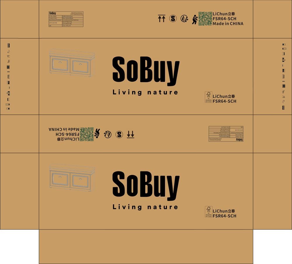 SoBuy FSR64-SCH Shoe Tipper Storage Bench with Seat Cushion with 2 Flaps Black W x H x D x H x D: 104 x 52 x 24 cm