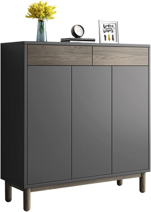 Nordic Wooden Simple Shoe Cabinets Thin Design Entrance Vertical Wooden Shoe Home Furniture (Color : A, Size : 105x100cm)
