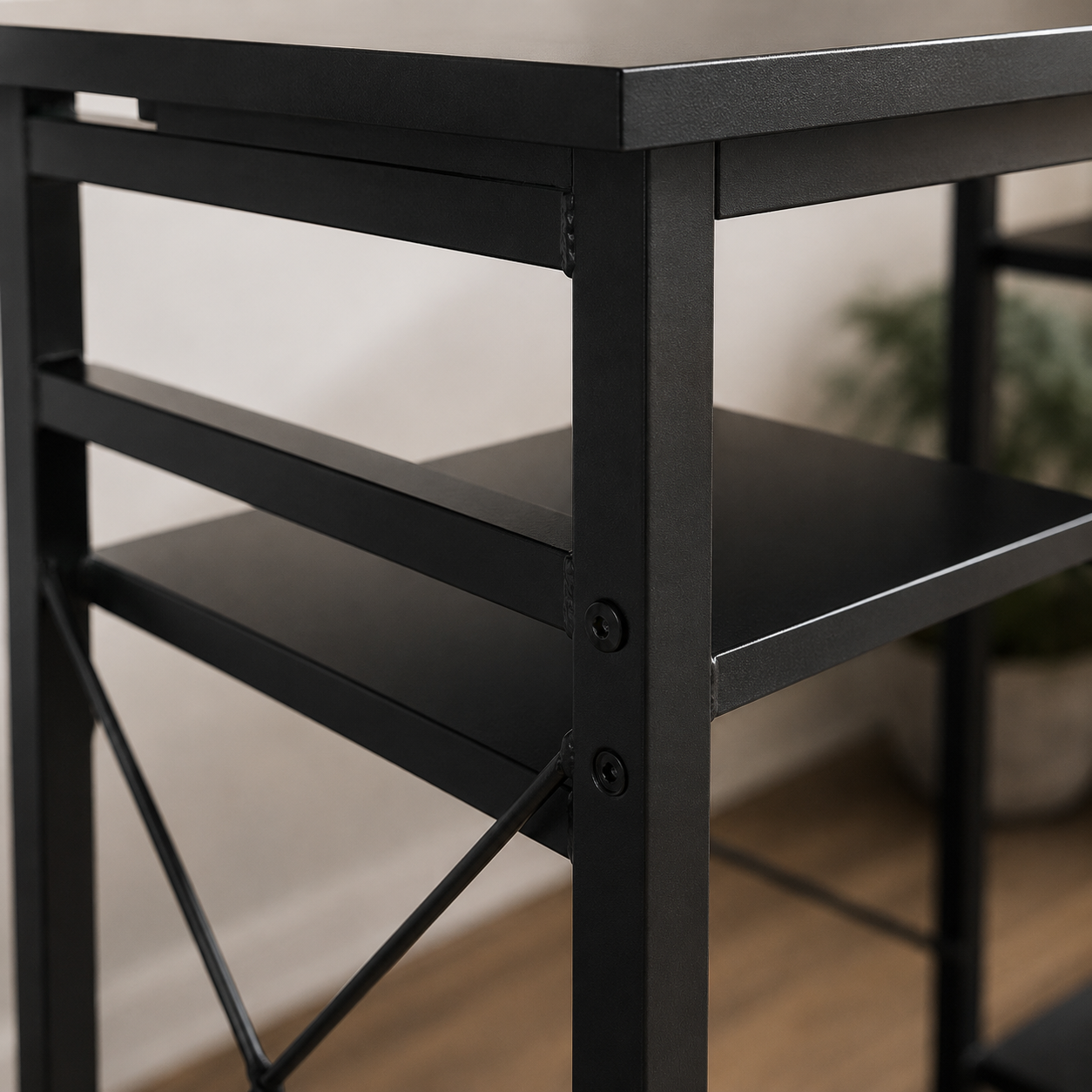 L-Shaped Computer Desk with Storage Shelves and Monitor Stand