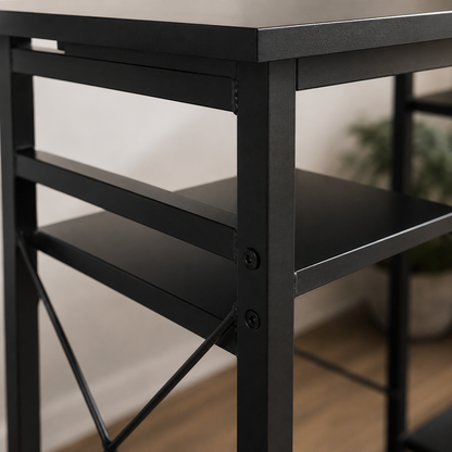 L-Shaped Computer Desk with Storage Shelves and Monitor Stand