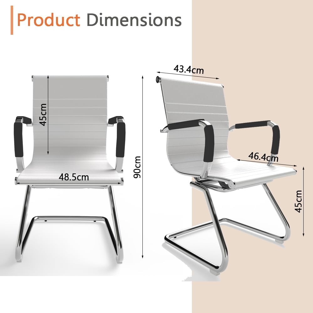 Mahmayi Ut C031V Visitors Chair, Waiting Room & Reception Pu Chair, Thick Padding Seat Ergonomic Executive Chair Fixed Armrest Chair Home Office Chair, Durable Base Visitor Armchair White, Ut-C031V-Wt