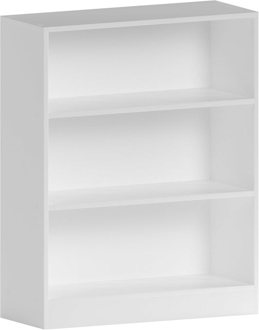 Vida Designs Cambridge 3 Tier Low Bookcase, White Wooden Shelving Display Storage Unit Office Living Room Furniture