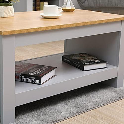 Homeke Lancaster Living Room 3 piece Set Lamp Table Side Table Coffee table with Shelf 2 Drawers Corner TV Stand (Grey+Oak)