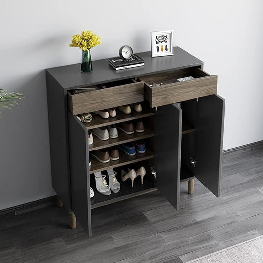 Nordic Wooden Simple Shoe Cabinets Thin Design Entrance Vertical Wooden Shoe Home Furniture (Color : A, Size : 105x100cm)