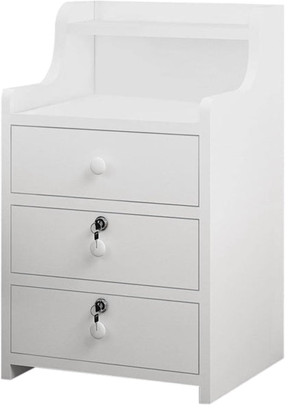 GMSWCG Nightstand, Bedside Table, Simple End Table Bedroom Coffee Table 3 Drawer with Lock Cabinet,Side Table File Cabinet Storage Table for Bedroom/Living Room/Study Room Bedside Cabinets