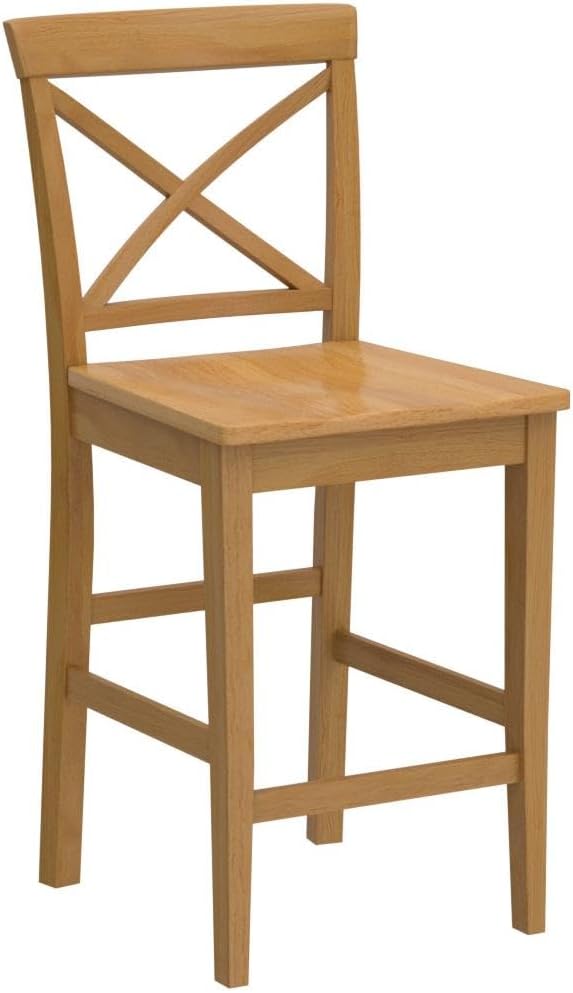 East West Furniture PBS-OAK-W Pub Counter-Height Bar Stool - Pub Height Kitchen Chairs, Set of 2, Oak
