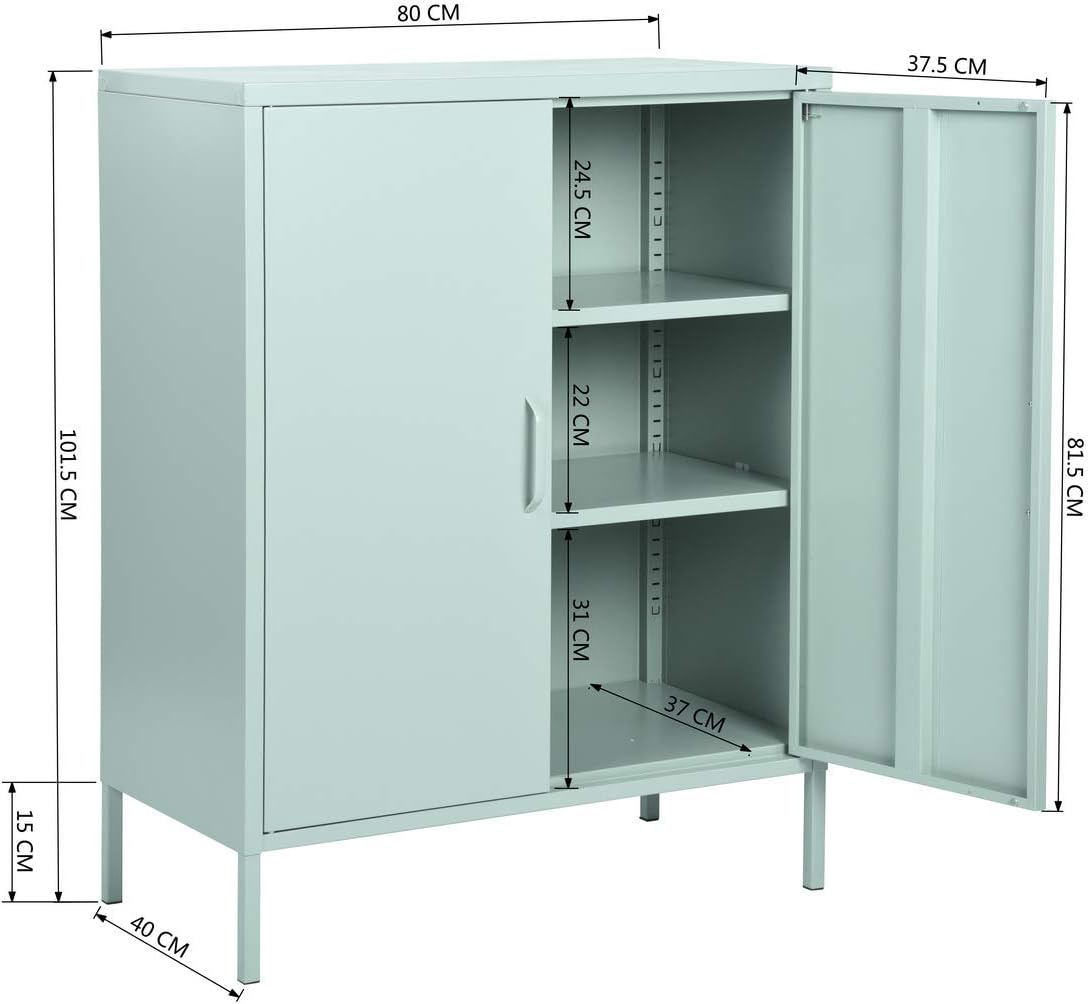 MEUBLE COSY 3-Tier Locking Office Storage Cabinet File Organisation, Metal Sideboard Storage Cupboard Locker Cabinet Green