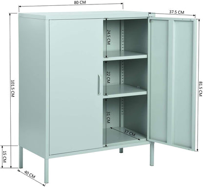 MEUBLE COSY 3-Tier Locking Office Storage Cabinet File Organisation, Metal Sideboard Storage Cupboard Locker Cabinet Green