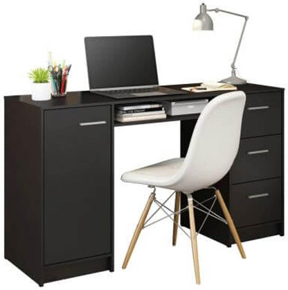 Madesa Home Office Computer Writing Desk with 3 Drawers, 1 Door and 1 Storage Shelf, Plenty of Space, Wood, 18" D x 53" W x 30" H – Black