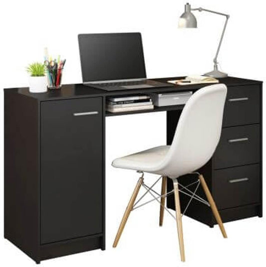 Madesa Home Office Computer Writing Desk with 3 Drawers, 1 Door and 1 Storage Shelf, Plenty of Space, Wood, 18" D x 53" W x 30" H – Black