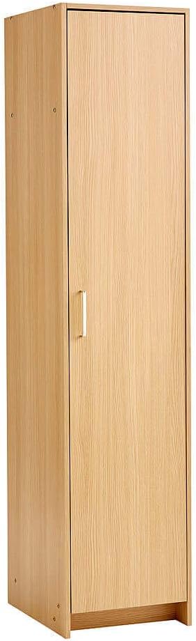 Home Source Stratford Single Door Narrow Wardrobe with Clothes Hanging Rail Storage Shelf Organiser Furniture, Oak, Bedroom Unit