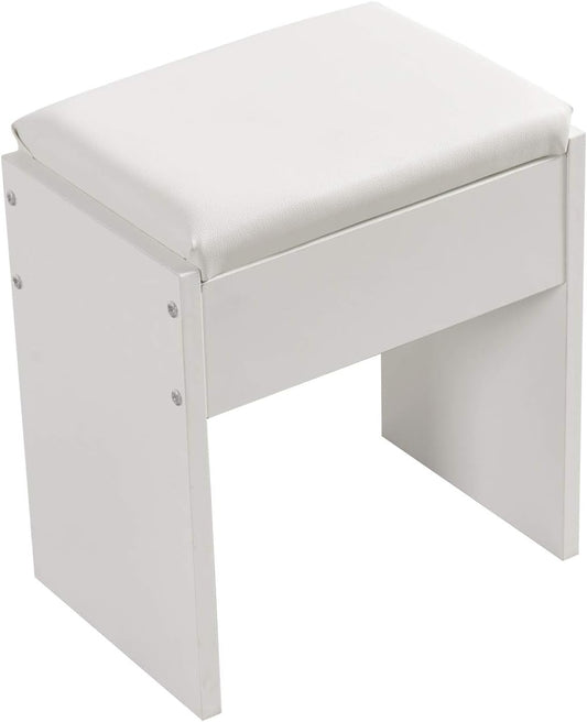 Meerveil Dressing Table Stool, White Soft Padded Wood Vanity Stool, 41x 35 x 45 cm Piano Seat