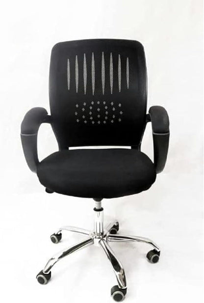 Premium Swivel Office Chair with Adjustable Headrest and Mesh Back and Strong Metal Star - Market Misr (Black, Medium Chair)