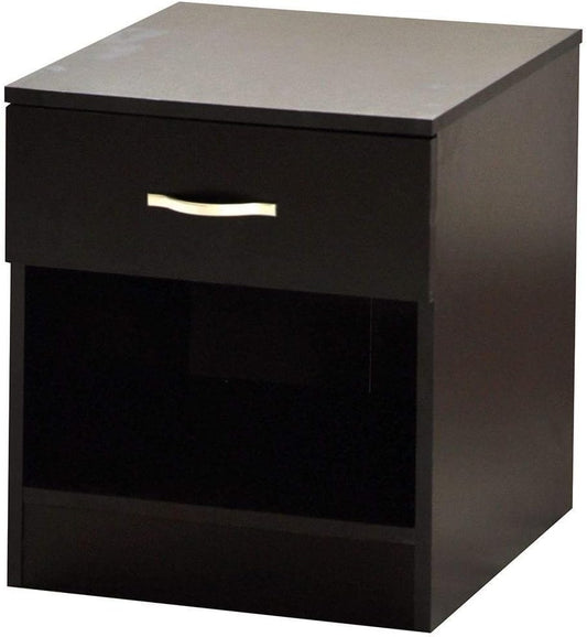 Vida Designs Black Bedside Cabinet, 1 Drawer With Metal Handles and Runners, Unique Anti-Bowing Drawer Support, Riano Bedroom Furniture