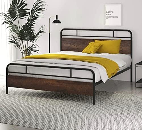 Wood and metal bed - 150cm - black*brown