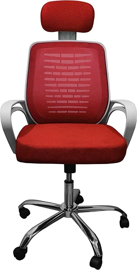 Premium Office Chair with White Plastic Adjustable Headrest Mesh Back and Strong Metal Star - Market Misr (Red Chair)