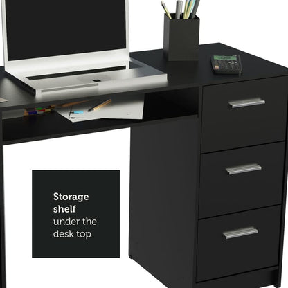 Madesa Home Office Computer Writing Desk with 3 Drawers, 1 Door and 1 Storage Shelf, Plenty of Space, Wood, 18" D x 53" W x 30" H – Black
