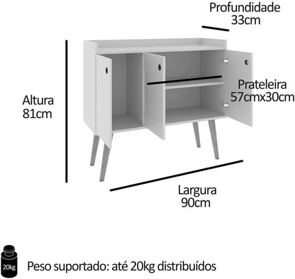 Lojas RPM Premier Wood 3-Door Buffet Dining Room/Counter Table (Off White/Ripped)