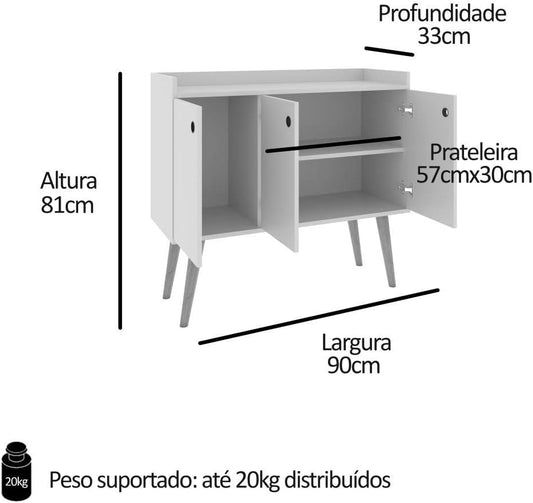 Lojas RPM Premier Wood 3-Door Buffet Dining Room/Counter Table (Off White/Ripped)