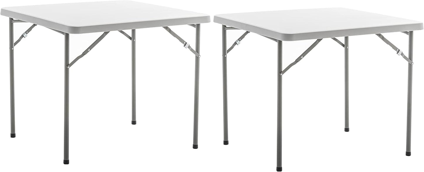 BTEXPERT 3-FT Square White Granite Plastic Folding Table Portable for Card Board Games Nights Gatherings Party Home Indoor Outdoor Lightweight Set of 2