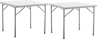 BTEXPERT 3-FT Square White Granite Plastic Folding Table Portable for Card Board Games Nights Gatherings Party Home Indoor Outdoor Lightweight Set of 2