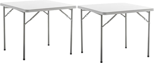 BTEXPERT 3-FT Square White Granite Plastic Folding Table Portable for Card Board Games Nights Gatherings Party Home Indoor Outdoor Lightweight Set of 2