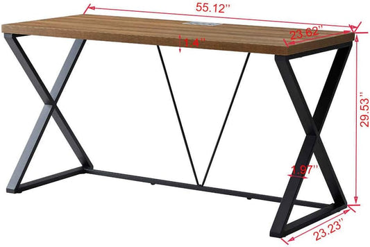 dyh Computer Desk, Rustic Wood and Metal X Writing Desk, Wood Table for Home Office, 55 inch