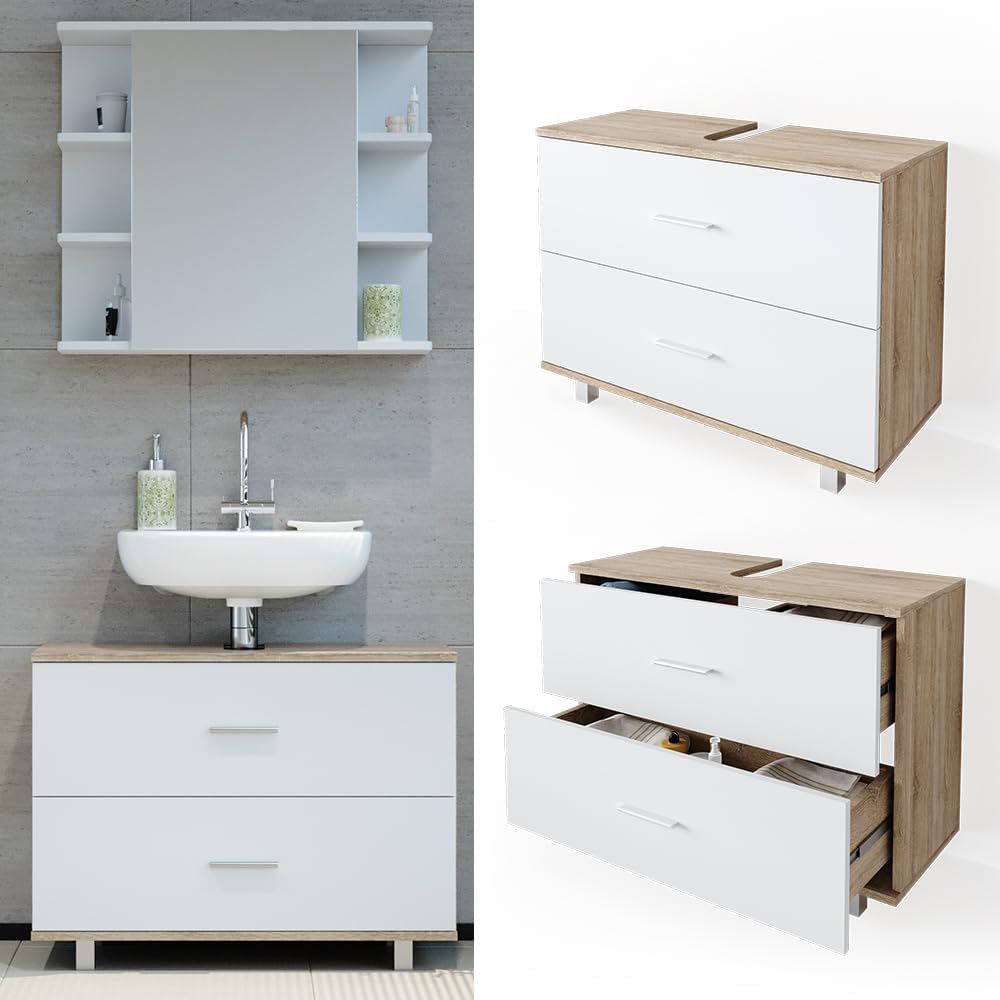 VICCO Ilias Vanity Unit for Bathroom Drawer (Sonoma White)