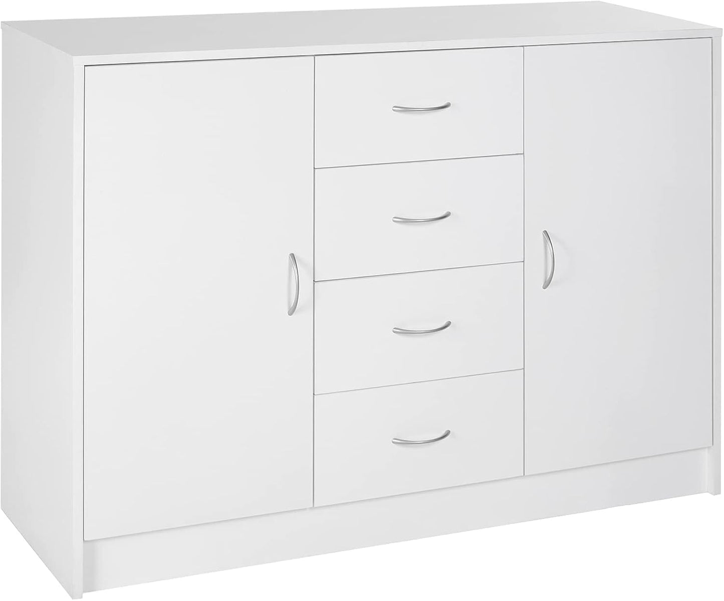HOMCOM Sideboard, Storage Cabinet with 2 Doors and 4 Drawers, Free Standing Cupboard, Chest Organizer for Kitchen and Living Room, White