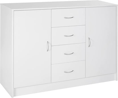 HOMCOM Sideboard, Storage Cabinet with 2 Doors and 4 Drawers, Free Standing Cupboard, Chest Organizer for Kitchen and Living Room, White