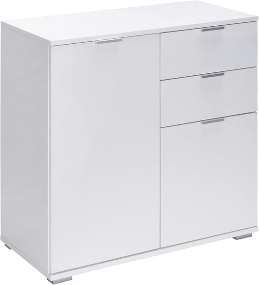 Casaria® Chest of Drawers with 2 Doors and 2 Drawers 70 x 75 x 35 cm Wood Modern Mirror Construction Bedroom Office Hallway Multi-Purpose Cabinet Filing Cabinet Oak