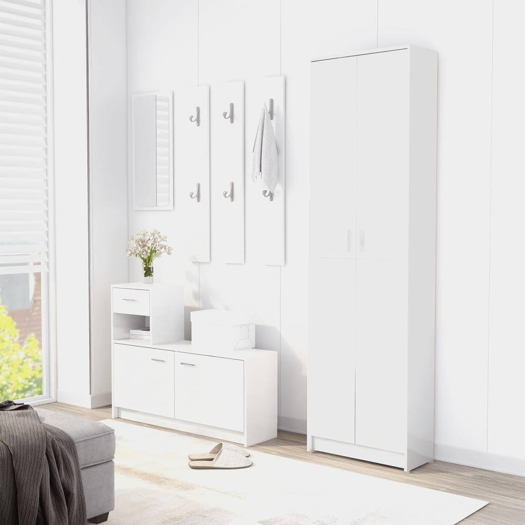 vidaXL Hallway Wardrobe High Gloss Living Room Clothes Storage Cabinet Bedroom Closet Cupboard Organiser Unit Furniture White Chipboard