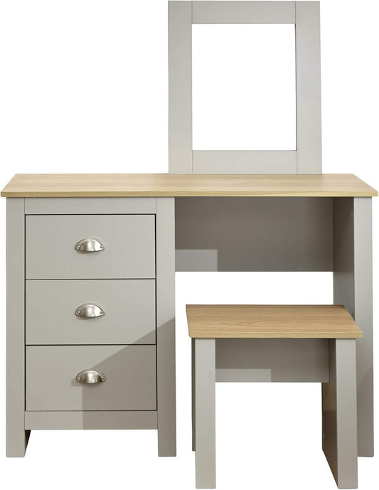 FurniFlex Grey Dressing Set with Mirror and Stool Jewellery Table, 3 Drawer
