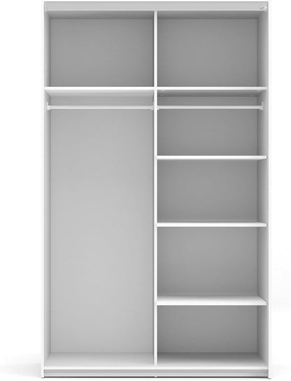 FurniFlex Verona Sliding Wardrobe with Doors and 5 Shelves, 120 cm Size, White/Oak