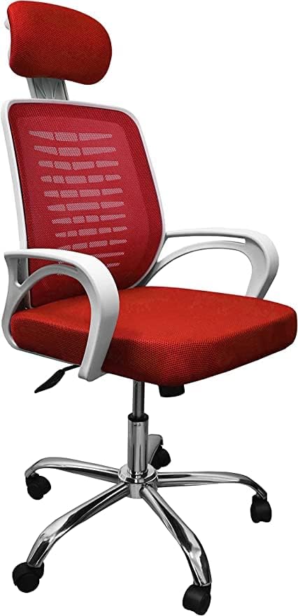 Premium Office Chair with White Plastic Adjustable Headrest Mesh Back and Strong Metal Star - Market Misr (Red Chair)