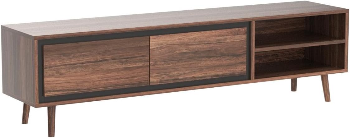 DecorNation Akiwa Solid Wood TV Unit Table - One Compartment with with 2 Drawers and Shelf for Living Room, Bedroom, Office Furniture Stand (63 x 14 x 16 inches, Natural Finish)