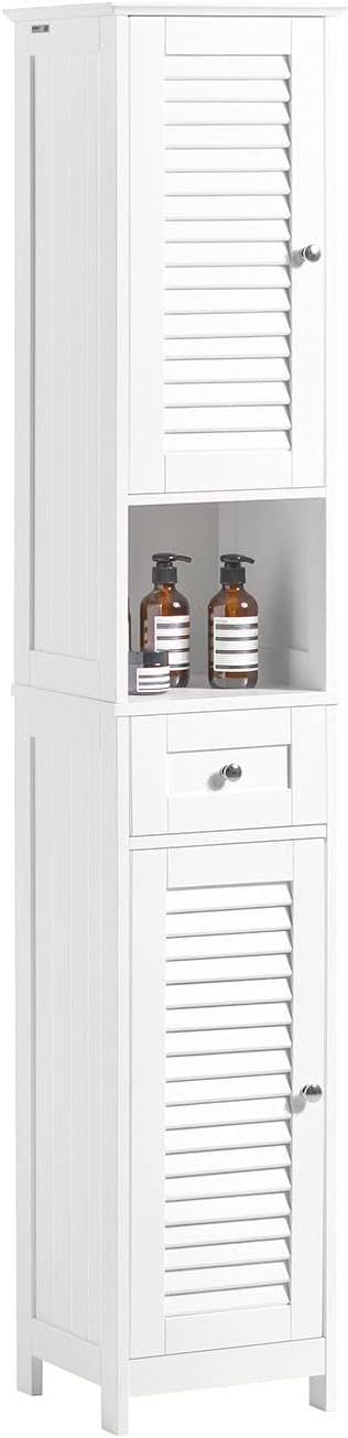 SoBuy FRG236-W,Tall Bathroom Cabinet,Storage Unit with 2 Shutter Doors and 1 Drawer, H170cm