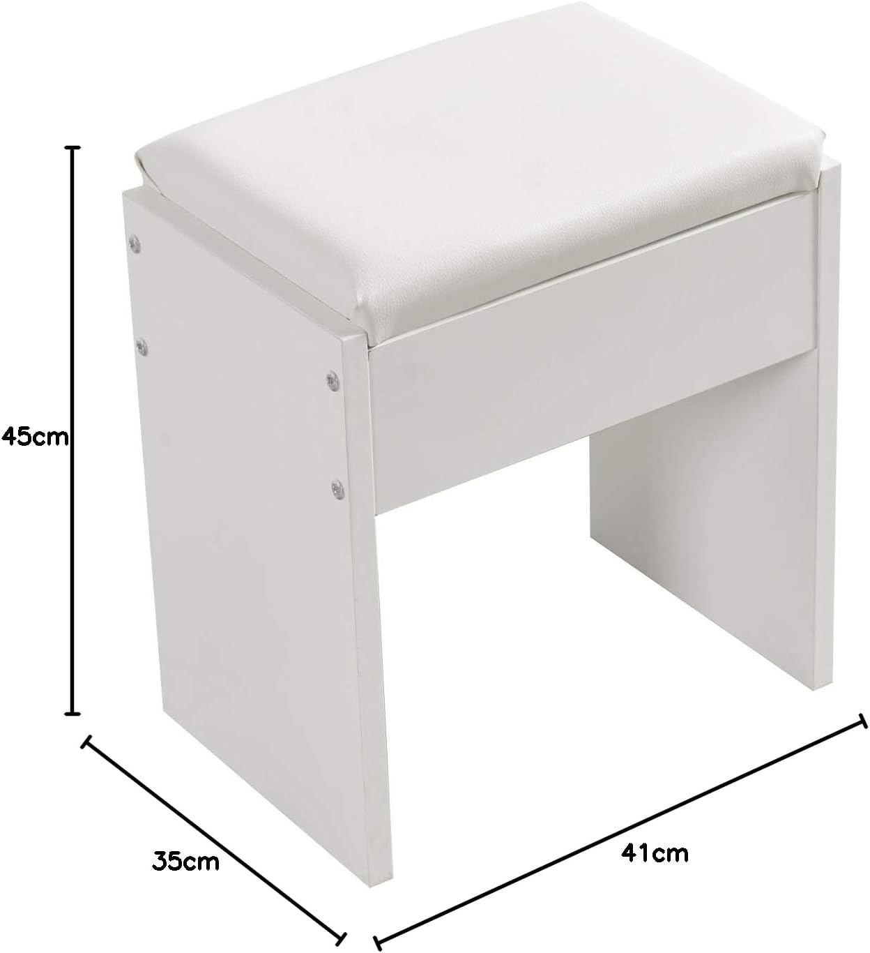 Meerveil Dressing Table Stool, White Soft Padded Wood Vanity Stool, 41x 35 x 45 cm Piano Seat