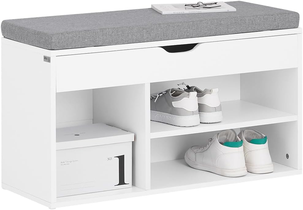 SoBuy FSR45-HG,Shoe Storage Cabinet,Shoe Rack Shoe Bench with Lift Up Bench Top and Grey Cushion