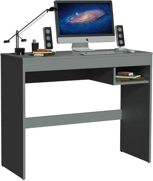 MADESA Compact Home Office Computer Desk, Small Study Writing Table, Workstation, 91 W x 76 H x 36 D Cm - Grey