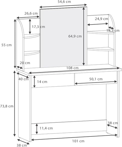 Vicco Charlotte Make-Up Table Dressing Table Mirror 142 x 108 cm Sonoma White