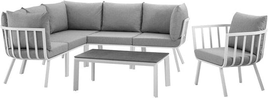Ricrac Rakot L-Shape Sofa Set with Side Chair and Table, Light Gray Outdoors
