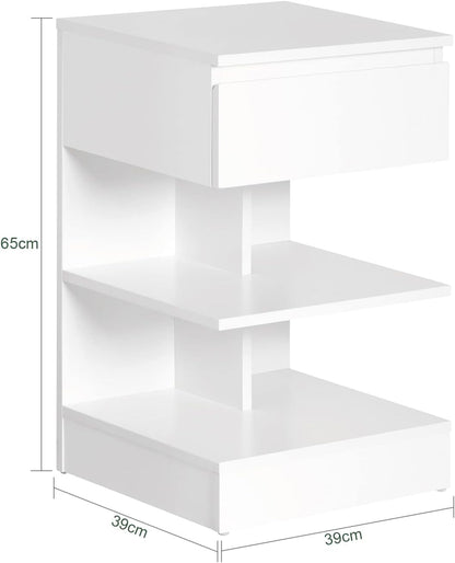 SoBuy FBT49-W Side Table Bedside Table with 1 Drawer and 3 Shelves White W x H x H x D: 39 x 65 x 39 cm