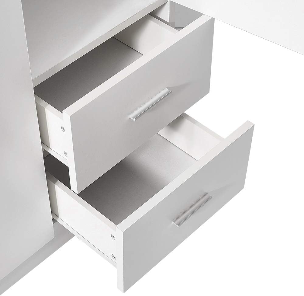 Panana Tall Wooden 2 Door Wardrobe With 2 Drawers Bedroom Storage Units With Hanging Bar Clothes (White1)