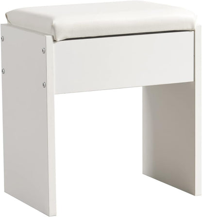 Meerveil Dressing Table Stool, White Soft Padded Wood Vanity Stool, 41x 35 x 45 cm Piano Seat