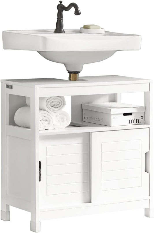FurniFlex Vanity Unit Bathroom Cabinet with Foot Padding, White
