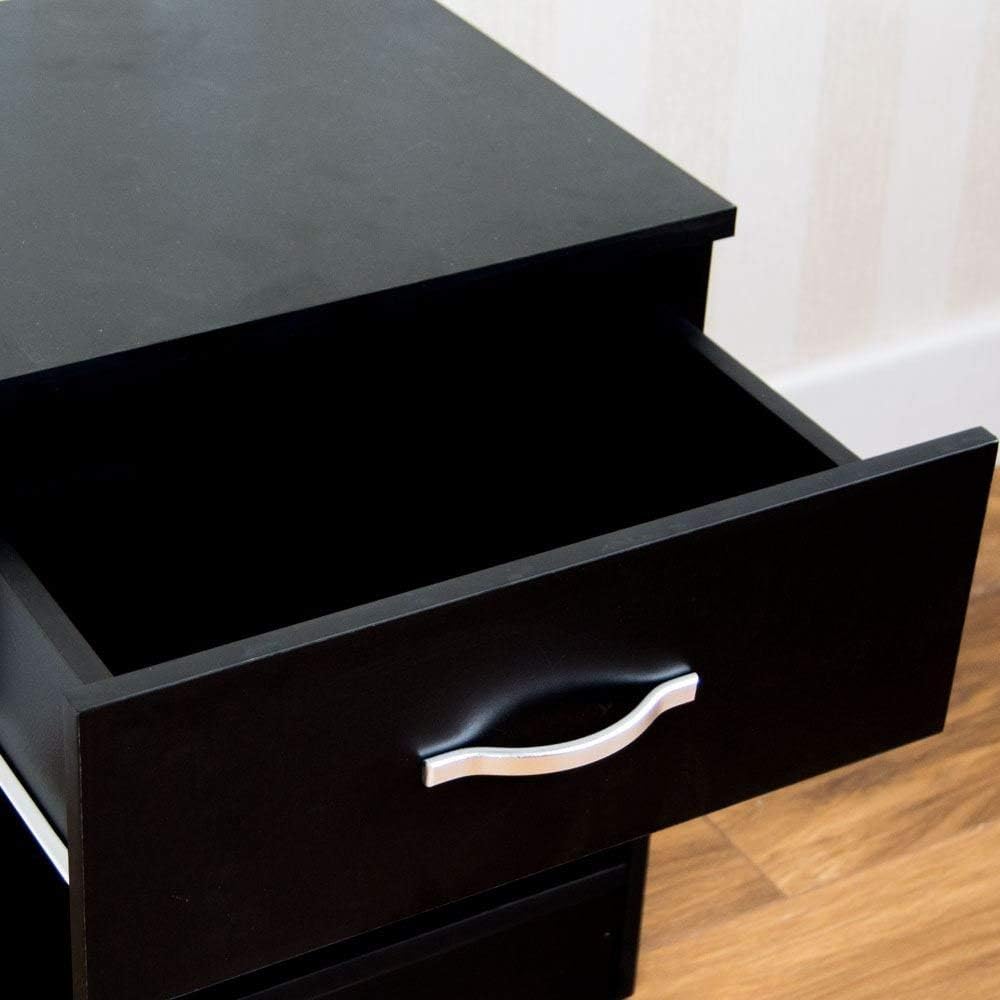 Vida Designs Black Bedside Cabinet, 1 Drawer With Metal Handles and Runners, Unique Anti-Bowing Drawer Support, Riano Bedroom Furniture