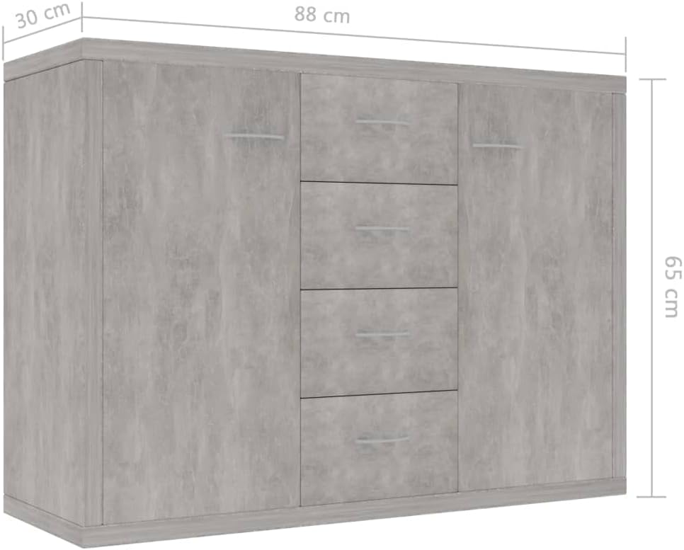 vidaXL Sideboard Storage Cabinet Home Interior Decor Living Room Bedroom Shelf Stand Furniture Organiser Buffet Server Concrete Grey Chipboard