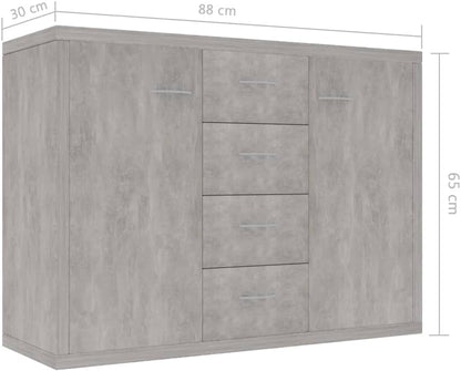 vidaXL Sideboard Storage Cabinet Home Interior Decor Living Room Bedroom Shelf Stand Furniture Organiser Buffet Server Concrete Grey Chipboard