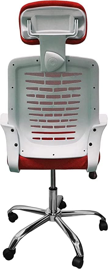 Premium Office Chair with White Plastic Adjustable Headrest Mesh Back and Strong Metal Star - Market Misr (Red Chair)